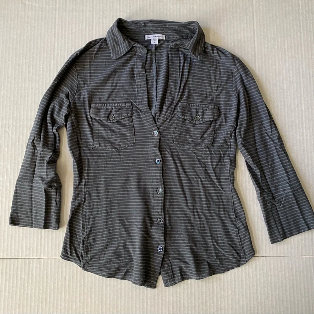 Standard James Perse blue and grey striped knit side panel shirt size 1 - Picture 4 of 14